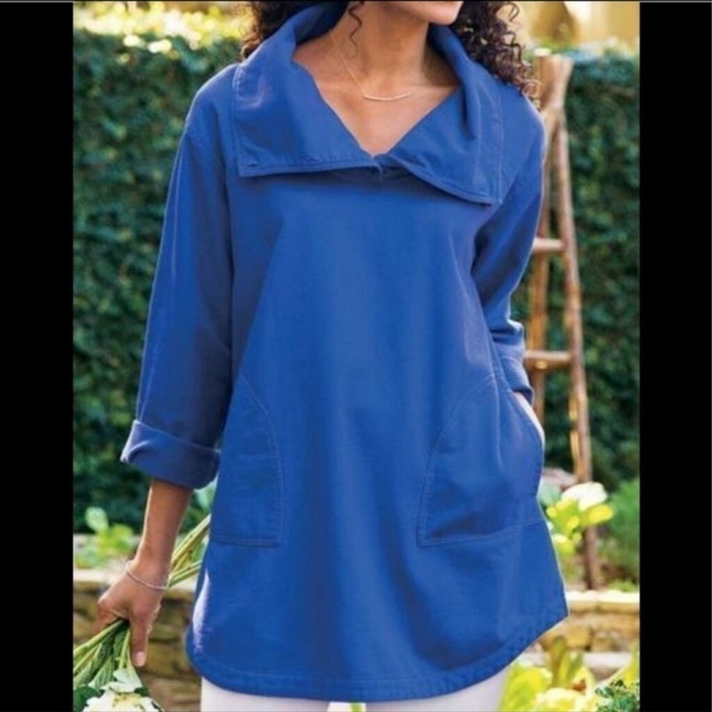Soft Surroundings Port Royale Blue Tunic Top Popover Shirt XS Oversized Long